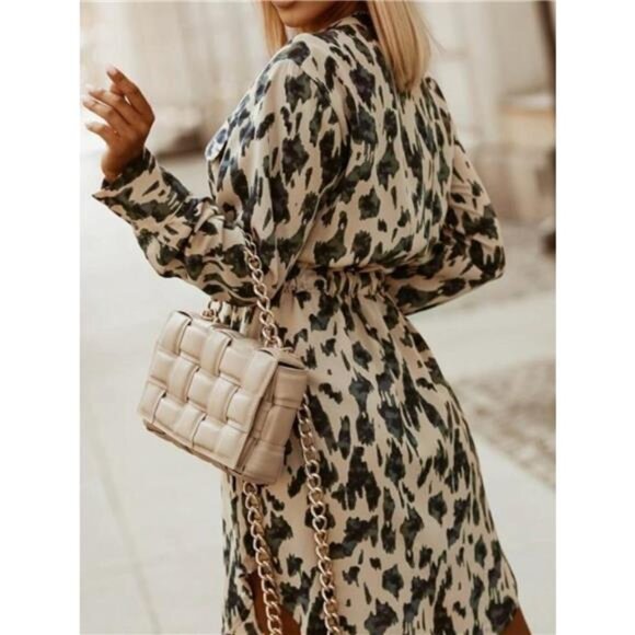 Printed Button Front Long Sleeve Dress - Picture 3 of 16